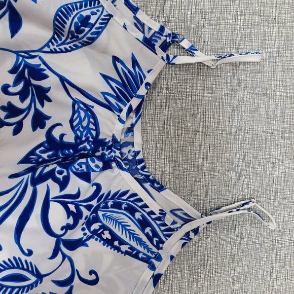 Blue and White Boho Women's Ruffle Hem Spaghetti Strap Dress - Picture 3 of 3